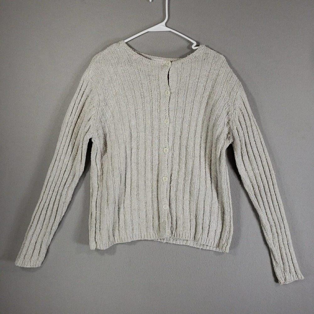 Talbot Sweater Womens L Gray Ramie Cotton Blend Button Up Long Sleeve Ribbed